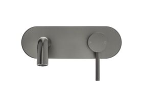 Supporting Image 2 - Mizu Drift Wall Basin / Bath Mixer Set with Curved Spout Kit Brushed Gunmetal (6 Star) Lead Free - Front