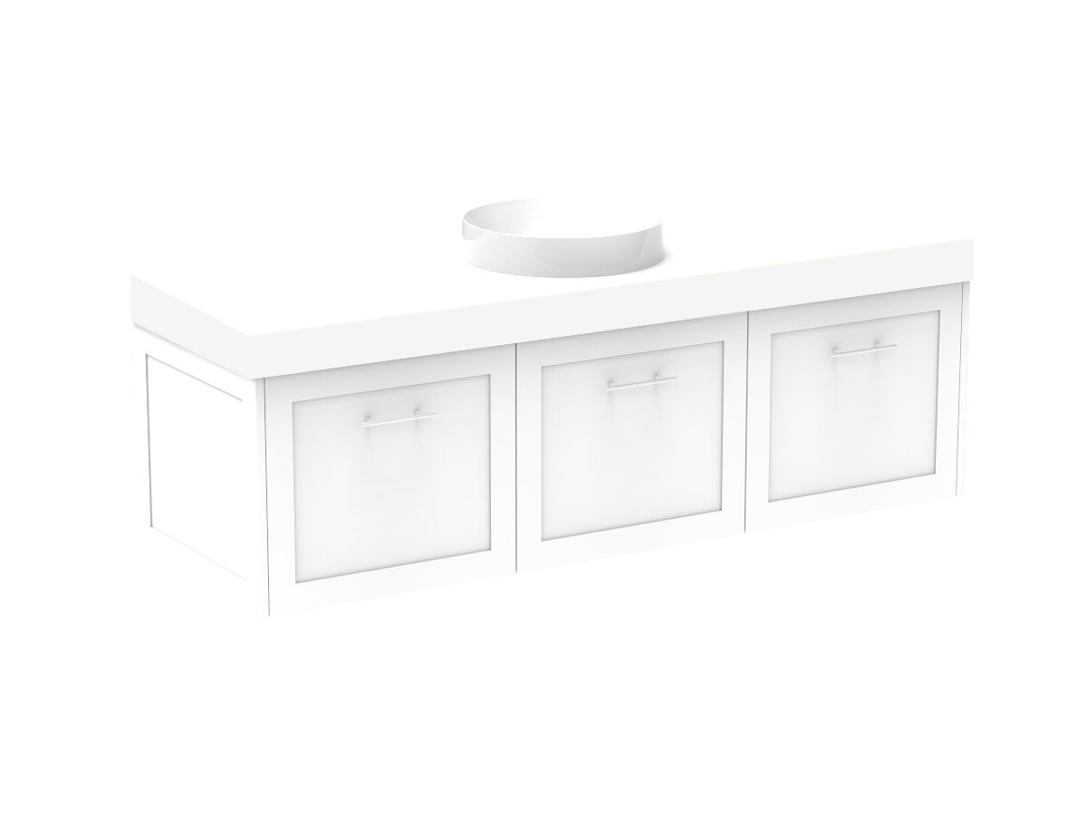 Supporting Image - Kado Lux All Door 1500mm Wall Hung Vanity Centre Basin 90mm - White - Angle