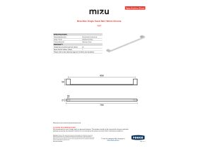 Specification Sheet - Mizu Bloc Single Towel Rail 700mm Chrome