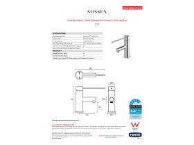 Specification Sheet - Scala Basin Mixer 150mm Extended Pin Chrome (5 Star) Lead Free