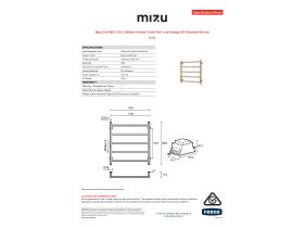 Specification Sheet - Mizu Drift MK2 750 x 800mm Heated Towel Rail Low Voltage 24V Brushed Bronze
