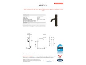 Specification Sheet - Sussex Pure Basin Mixer Tap Curved Spout with Linear Textured Handle PVD Matte Black (5 Star)