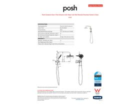 Specification Sheet - Posh Domaine Short Twin Shower with Water Inlet Wall Bracket Brushed Nickel (3 Star)
