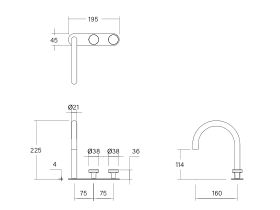 Technical Drawing - Faucet Strommen Vara Disc Hob Basin Hostess Tap System Right Hand (6 Star) Lead Free