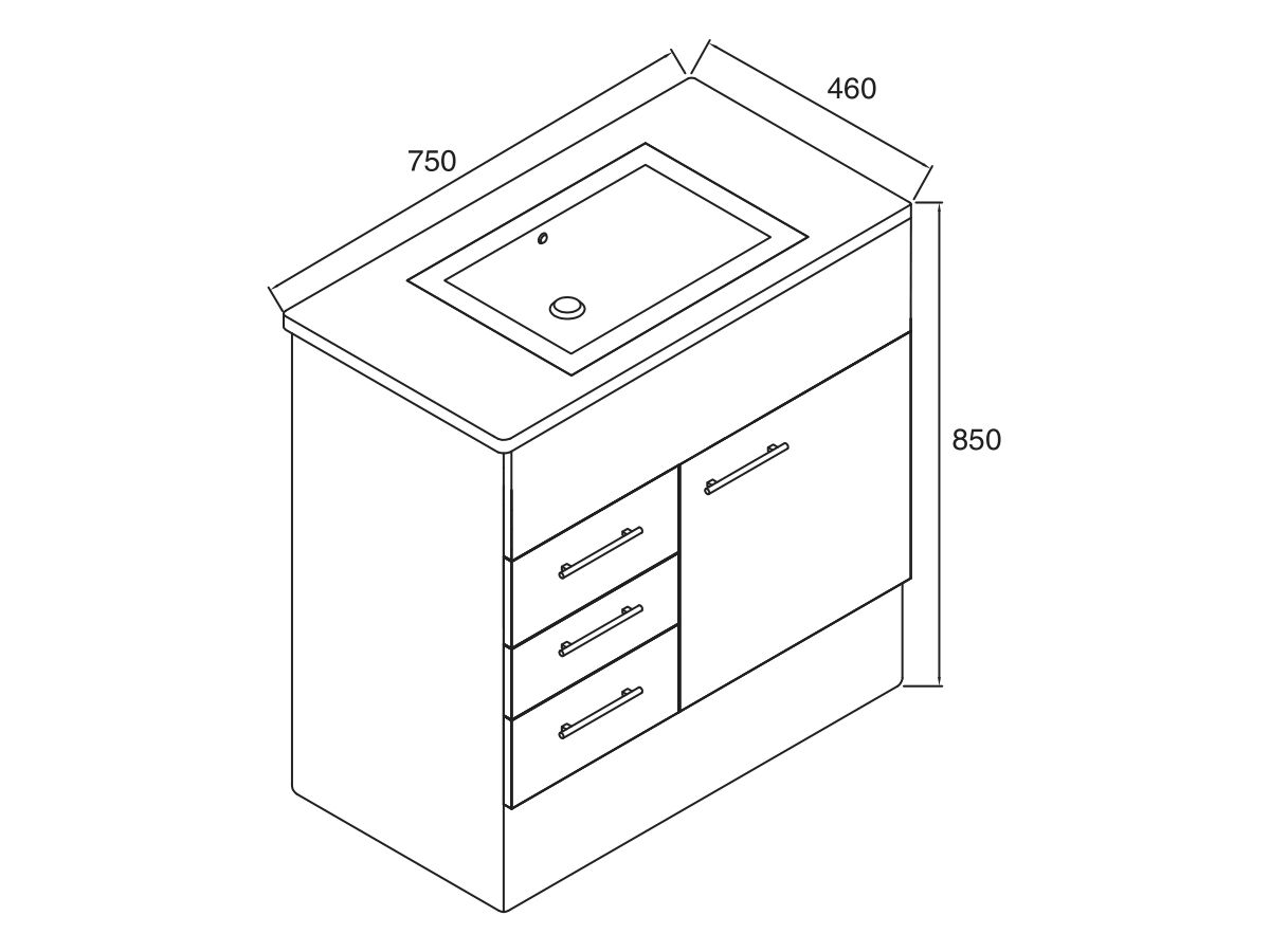 Posh Bristol MK2 Vanity Unit with Kick 750 with Left Hand Drawers
