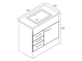 Posh Bristol MK2 Vanity Unit with Kick 750 with Left Hand Drawers