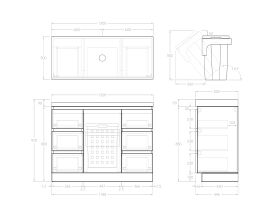 Technical Image - Posh Domaine Plus Hamper 1200 Floor Mounted Centre Bowl 90mm Top