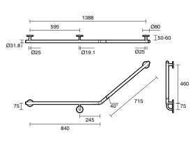 Mizu Drift 840mm x 715mm x 40 Degree Accessible Toilet Grab Rail Modular Left Hand