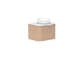 Supporting Image 2- Kado Neue Fluted Single Curve All Drawer 600mm Wall Hung Vanity with Centre Basin Durasein 12mm Top Blonde Oak