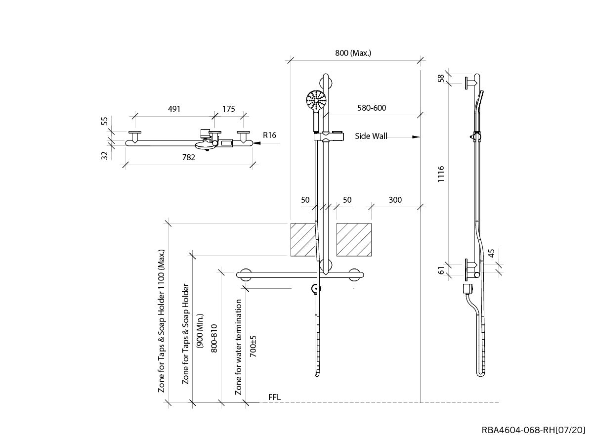 4 Star Matte Black Shwr Twin Rail with Handset, Hose & Elbow