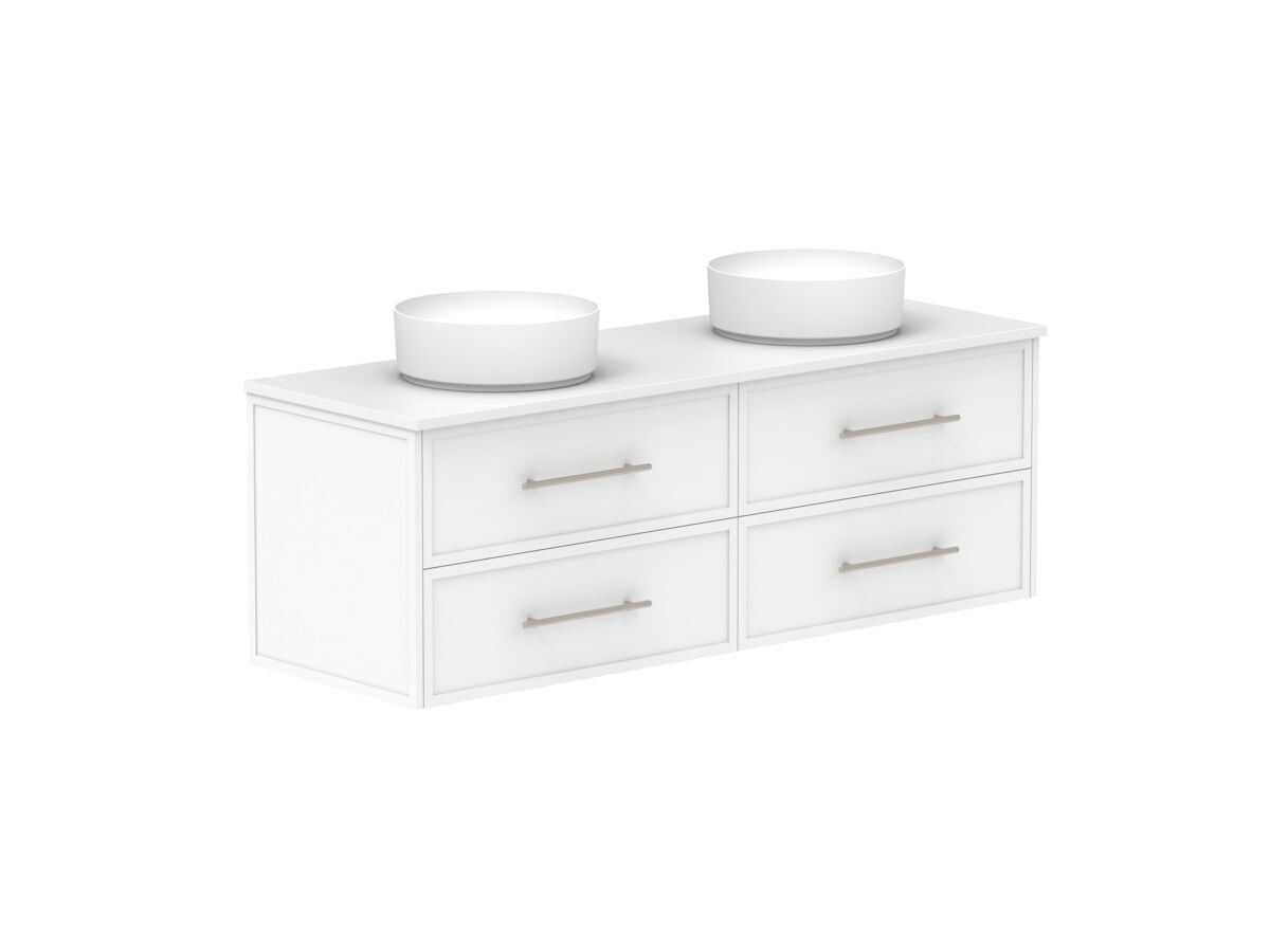 Supporting Image - Kado Lux All Drawer 1500mm Wall Hung Vanity Double Basin 20mm - White Shaker Angle