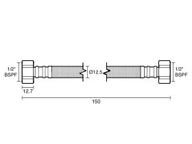 Technical Drawing - Dura Pex Flexible Hose Connector Water 150mm Nylon Low-Temp Lead Free