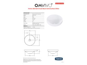 Specification Sheet - Omvivo Venice 380mm Semi Inset Basin Solid Surface White