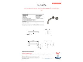 Specification Sheet - Sussex Pure Progressive Wall Bath Mixer System 200mm PVD Brushed Gunmetal Lead Free