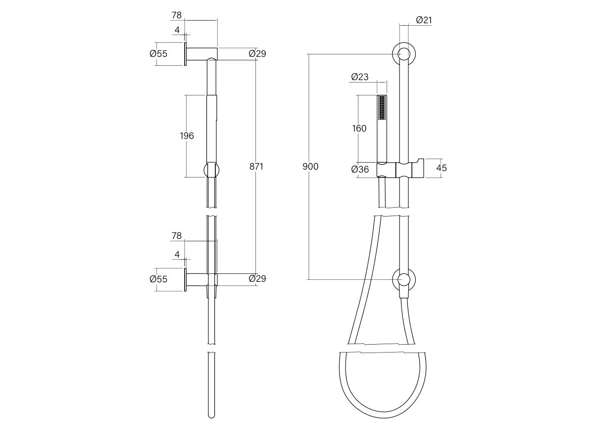 Technical Drawing - Faucet Strommen Vara Fin Single Rail Shower Chrome and Matte Black (3 Star)