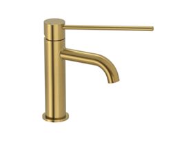 Mizu Drift Basin Mixer Curved Spout with Extended Lever Tap Brushed Brass (6 Star)