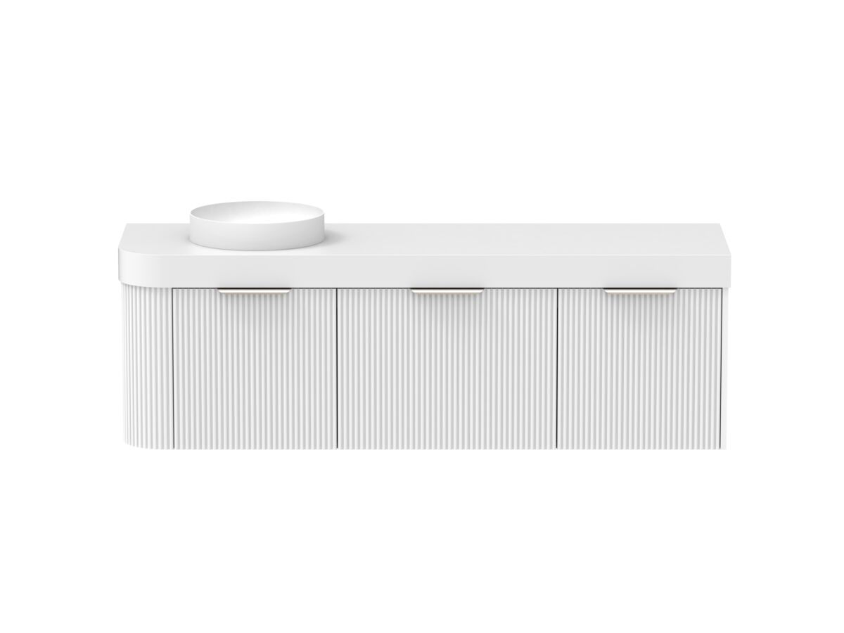 Supporting Image - Kado Neue Fluted Single Curve All Drawer 1650mm Wall Hung Vanity with Left Hand Basin Durasein 90mm Top Ultra White
