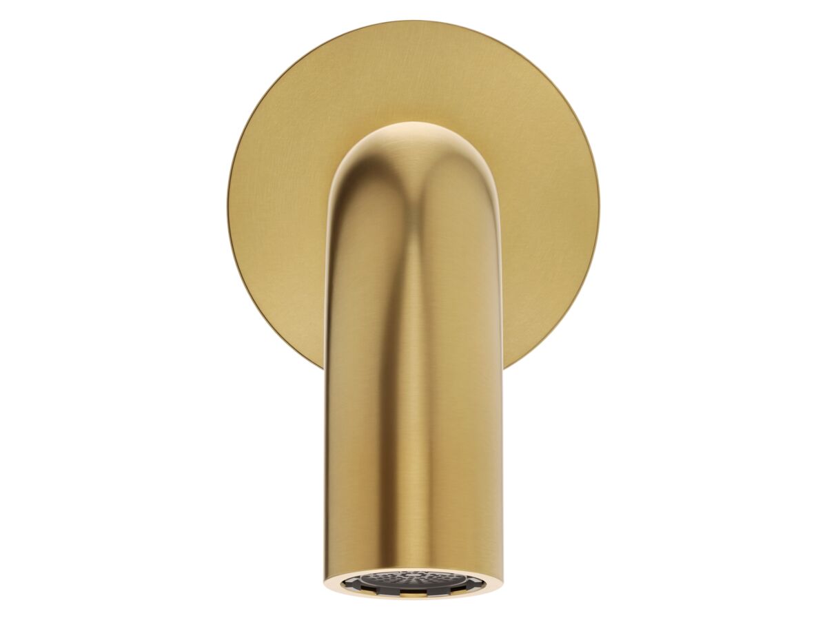 Supporting Image 2 - Mizu Drift Wall Basin/Bath Outlet Curve Spout 200mm Brushed Brass (6 Star) Lead Free - Front