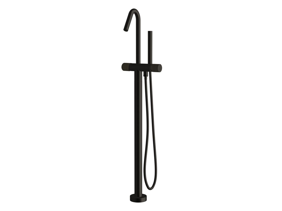 Sussex Pure Floor Mounted Bath Mixer Tap with Handshower and Cirque Textured Handle PVD Matte Black (3 Star)