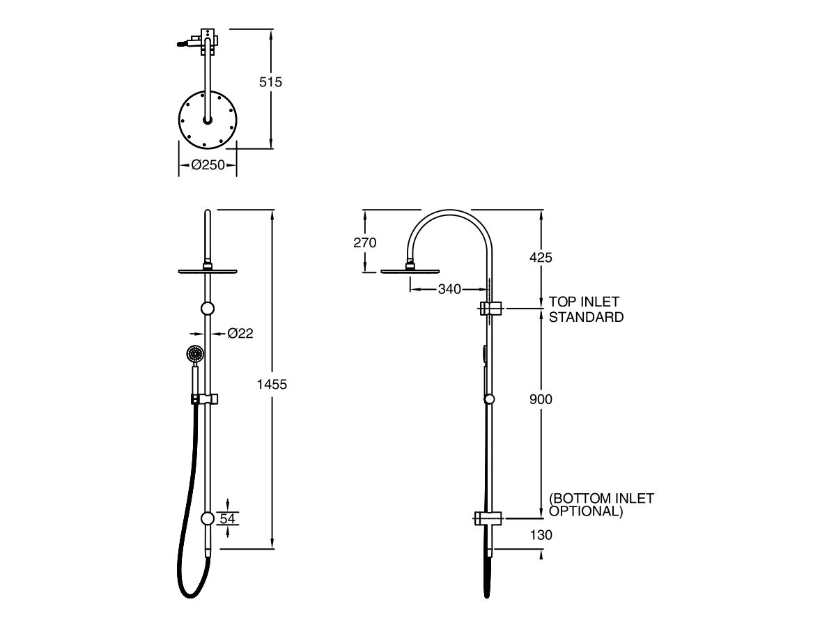 Sussex Pure Twin Rail Shower Curved (3 Star)