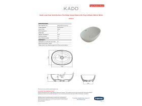 Specification Sheet - Kado Lussi Cast Solid Surface Thin Edge Vessel Basin with Plug & Waste 500mm White