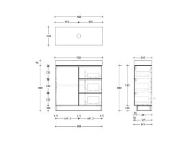 Technical Drawing - Posh Domaine 900mm Ensuite Floor Mount Vanity Unit 90mm Top