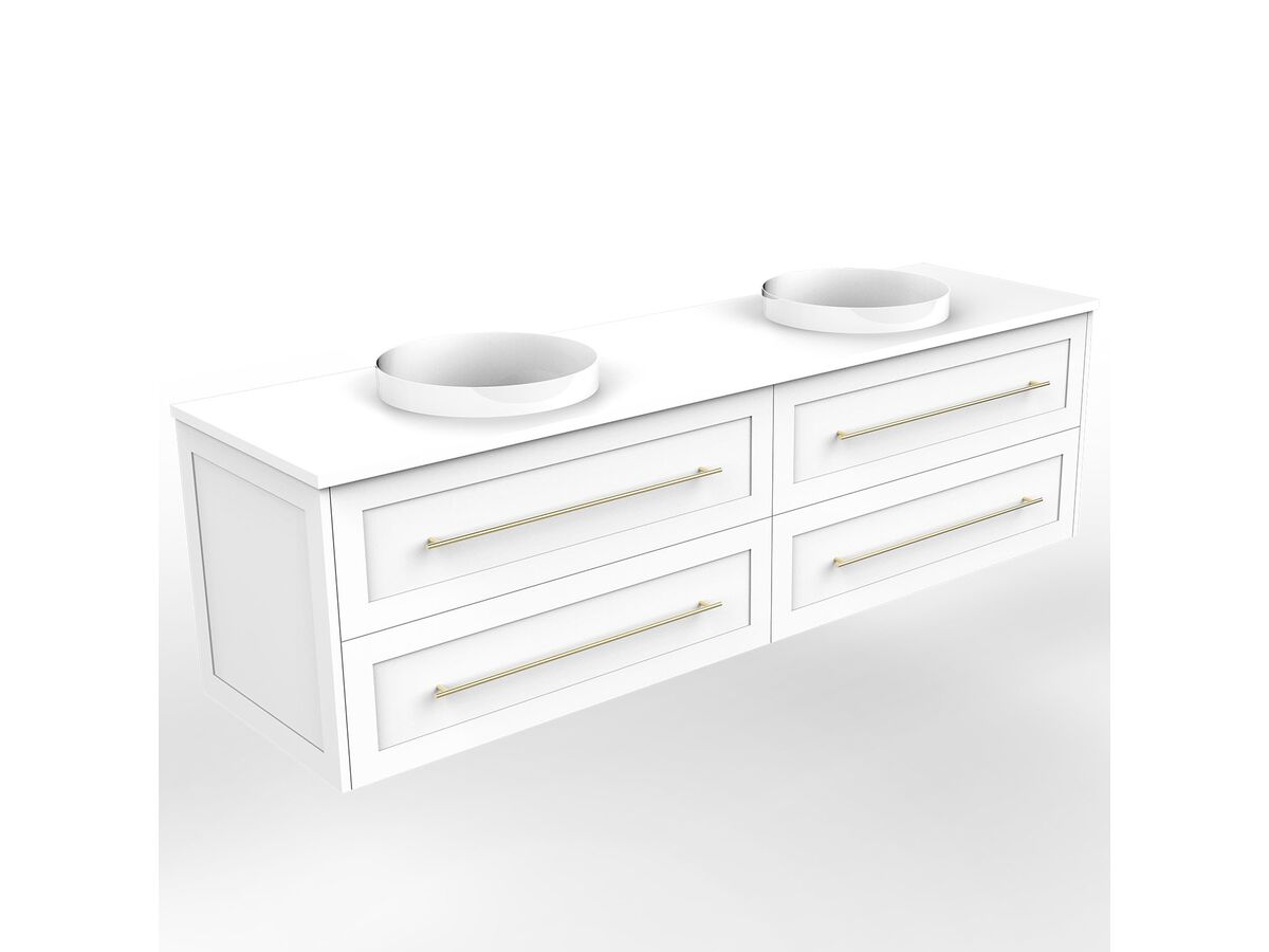 Supporting Image - Kado Lux All Drawer 1800mm Wall Hung Vanity Double Basin 20mm - White - Angle