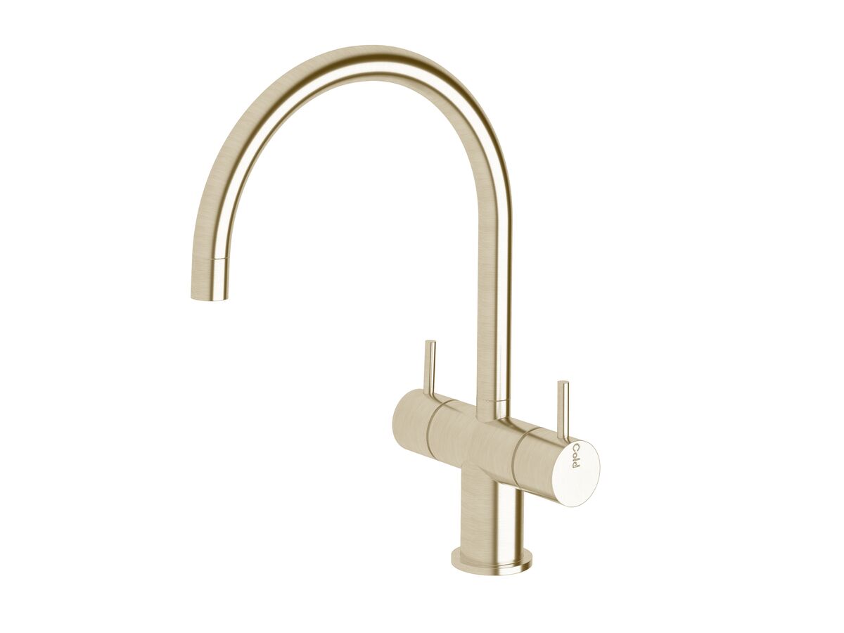 Sussex Scala Mini Twin Handle Mixer Tap Large Curved LUX PVD Brushed Platinum Gold (5 Star)
