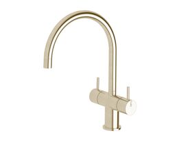 Sussex Scala Mini Twin Handle Mixer Tap Large Curved LUX PVD Brushed Platinum Gold (5 Star)