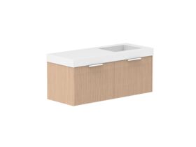 Supporting Image 2- Kado Neue Fluted Square All Drawer 1200mm Wall Hung Vanity with Right Hand Basin 90mm Top Blonde Oak