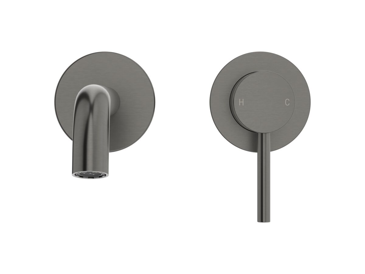 Supporting Image 2 - Mizu Drift Wall Basin / Bath Mixer Set with Curved Spout 2 Piece Kit Brushed Gunmetal (6 Star) Lead Free - Front