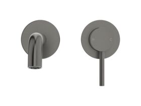 Supporting Image 2 - Mizu Drift Wall Basin / Bath Mixer Set with Curved Spout 2 Piece Kit Brushed Gunmetal (6 Star) Lead Free - Front