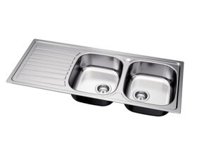 Supporting Image 2 - Posh Bristol Double Bowl Sink 1 Taphole Right Hand Bowl with Drainer Stainless Steel