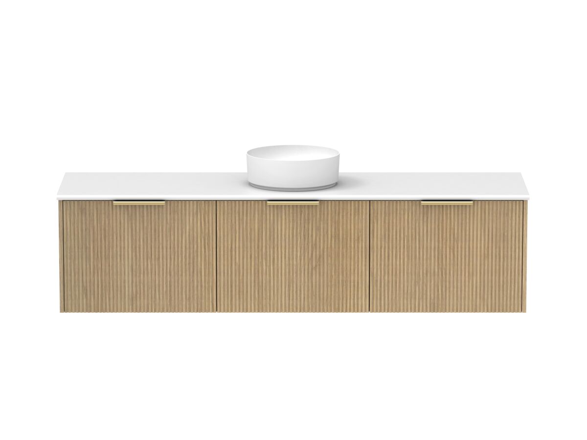 Supporting Image - Kado Neue Fluted Square All Drawer 1800mm Wall Hung Vanity with Centre Basin 20mm Top Boston Oak