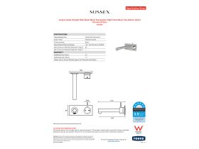 Specification Sheet - Sussex Scala Straight Wall Basin Mixer Tap System Right Hand Mixer Tap 200mm Outlet Chrome (6 Star)