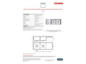Specification Sheet - Memo Zenna Double Bowl Sink No Taphole with Reversible Drainer Stainless Steel
