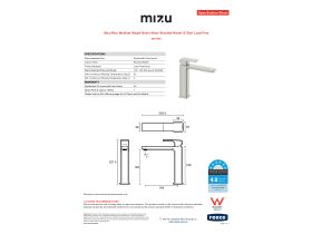 Specification Sheet - Mizu Bloc Medium Basin Mixer Brushed Nickel (6 Star) Lead Free