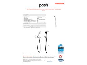 Specification Sheet - Posh Solus MK3 Handshower with Water Inlet Wall Bracket 3 Function Chrome (4 Star)