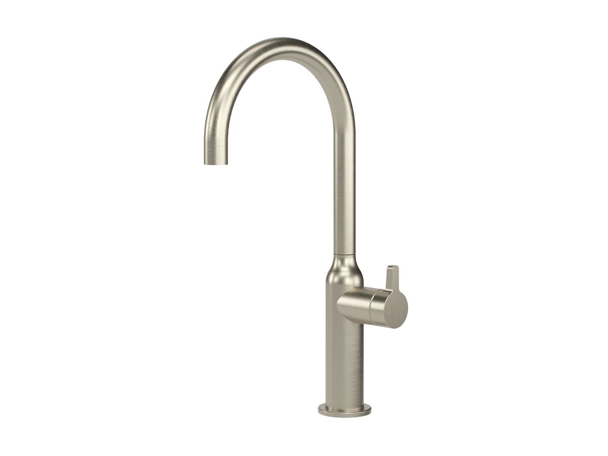 Hero - Faucet Strommen Vara Fin Gooseneck Basin Mixer Tap Brushed Nickel (6 Star) Lead Free