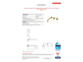 Specification Sheet - Sussex Pure Wall Basin Hostess System 200mm Right Hand with Cirque Textured Handles PVD Brushed Gold (3 Star)