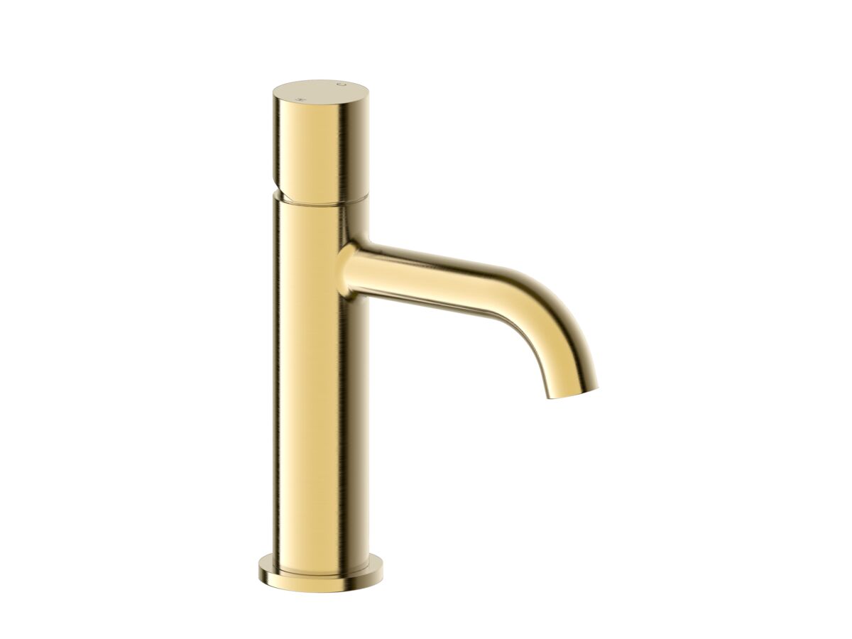 Hero - Mizu Drift Dial Basin Mixer Tap Curved Spout Brushed Brass (6 Star) Lead Free