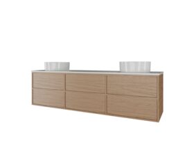 Supporting Image - Kado Aspect Wall Hung Vanity Unit 1800mm Double Bowl 6 Drawer Corian 20mm Top - Boston Oak