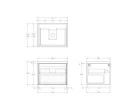 Technical Drawing - Kado Neue Fluted Square All Drawer 600mm Wall Hung Vanity with Centre Basin 50mm Top