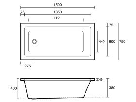 Base Acrylic Bath 1500 x 750 x 400mm White
