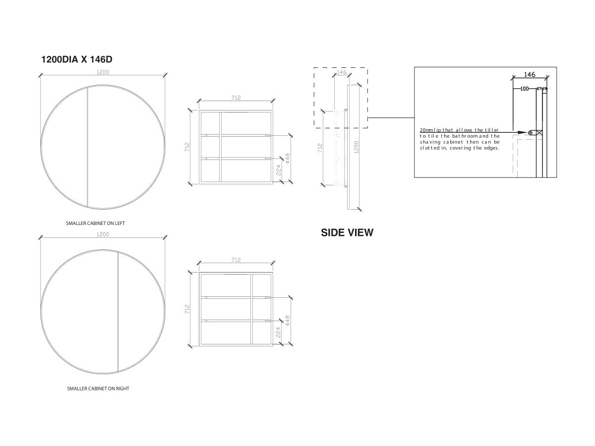 ISSY Halo 1200mm Mirror with Shaving Cabinet (Recessed)