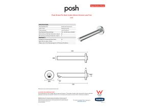Specification Sheet - Posh Bristol Pin Bath Outlet 200mm Chrome Lead Free