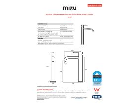 Specification Sheet - Mizu Drift Extended Basin Mixer Curved Spout Chrome (6 Star) Lead Free