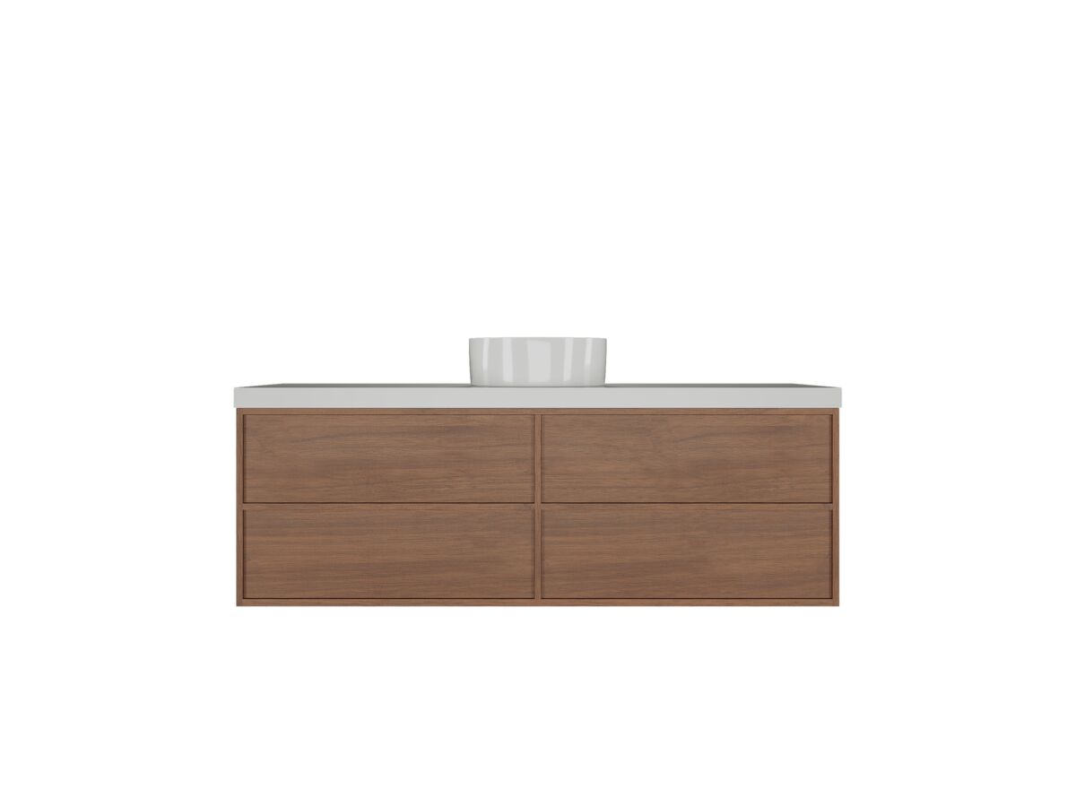 Supporting Image - Kado Aspect Wall Hung Vanity Unit 1500mm Single Bowl 4 Drawer Caesarstone Mineral 50mm Top - Forentine Walnut