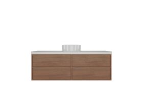 Supporting Image - Kado Aspect Wall Hung Vanity Unit 1500mm Single Bowl 4 Drawer Caesarstone Mineral 50mm Top - Forentine Walnut
