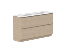 Supporting Image - Posh Domaine All-Drawer Twin 1500mm Floor Mounted Vanity Unit Double Bowl Matte White Ceramic Top